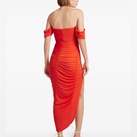 CINQ A SEPT NWT Delaney Off-Shoulder Ruched Midi Dress Burnt Orange Size 10 - Picture 5 of 13